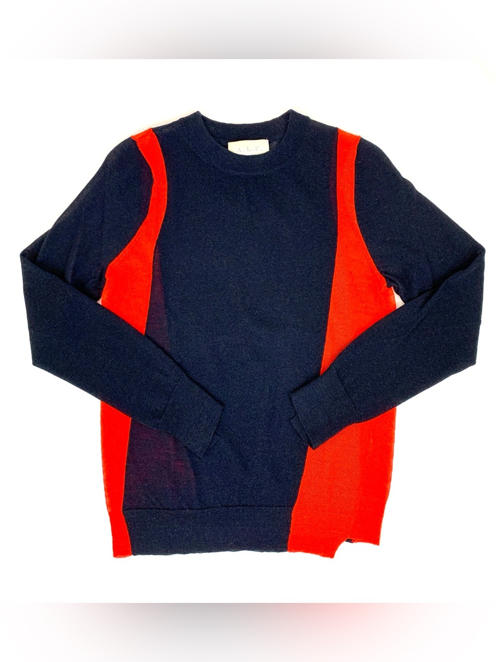 A.L.C. Women's Navy & Red Colorblock Crewneck Sweater